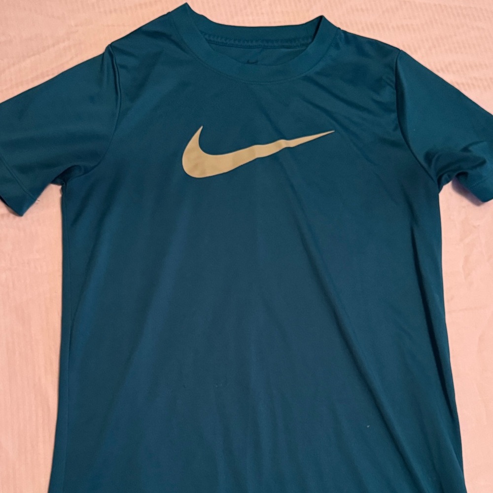 Nike Blue Shirt with Gold Swoosh